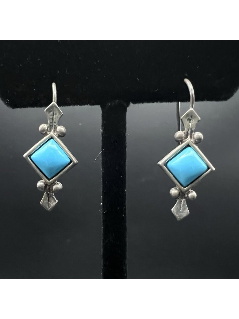 Vintage Sterling Silver Turquoise Dangle Earrings Southwestern Geometric